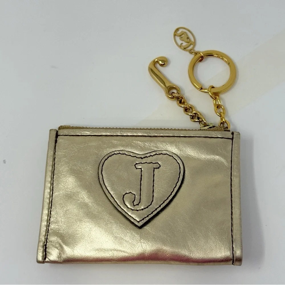 Juicy Couture Gold Metallic Crown Keychain Wallet Card Holder